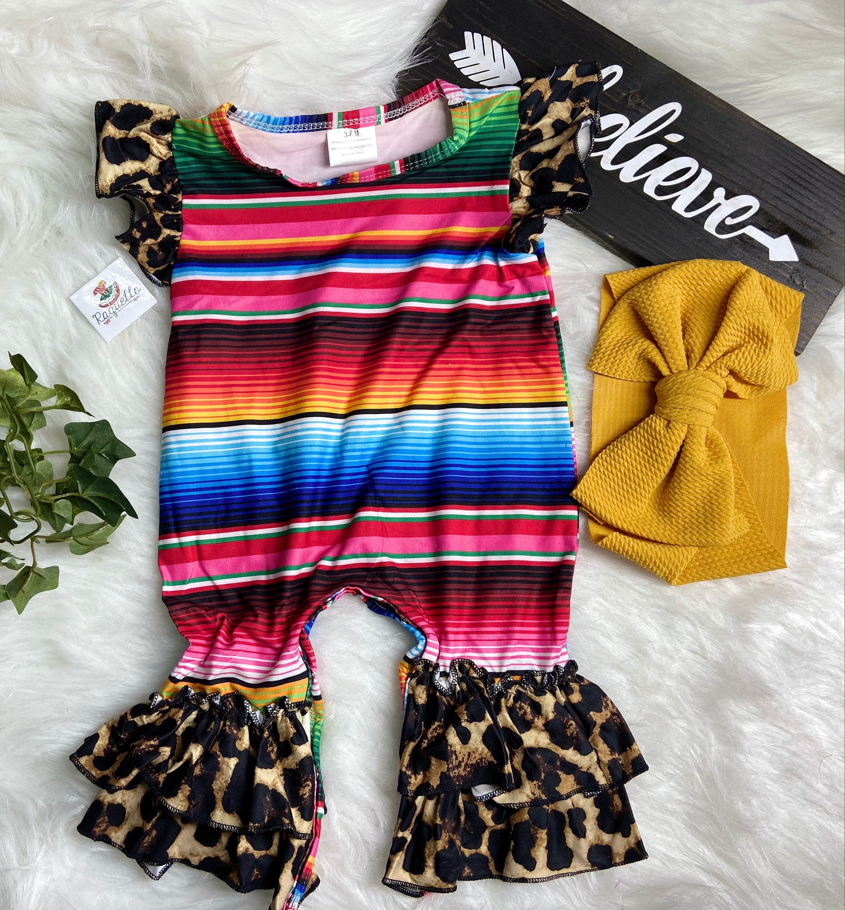 Girls Zarape Bell Bottom Romper - Leopard Bell Bottoms - Serape Romper