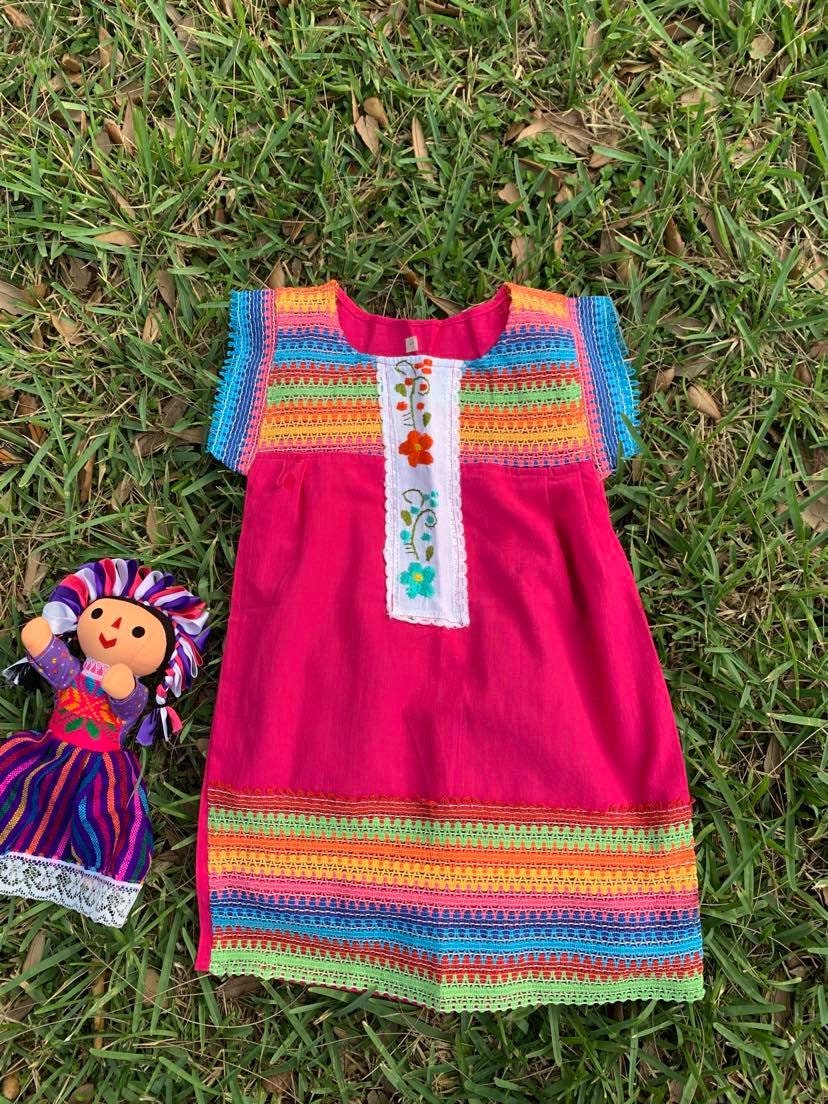 Rainbow Artisanal Embroidered Girls Dress- Embroidered Dress