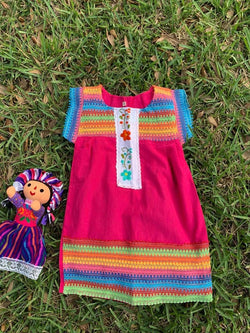 Image of Rainbow Artisanal Embroidered Girls Dress- Embroidered Dress