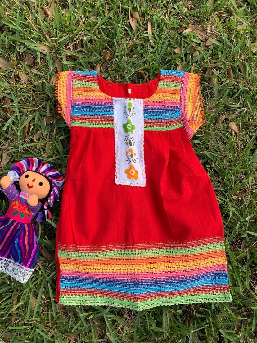 Rainbow Artisanal Embroidered Girls Dress- Embroidered Dress