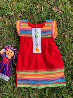 Image of Rainbow Artisanal Embroidered Girls Dress- Embroidered Dress