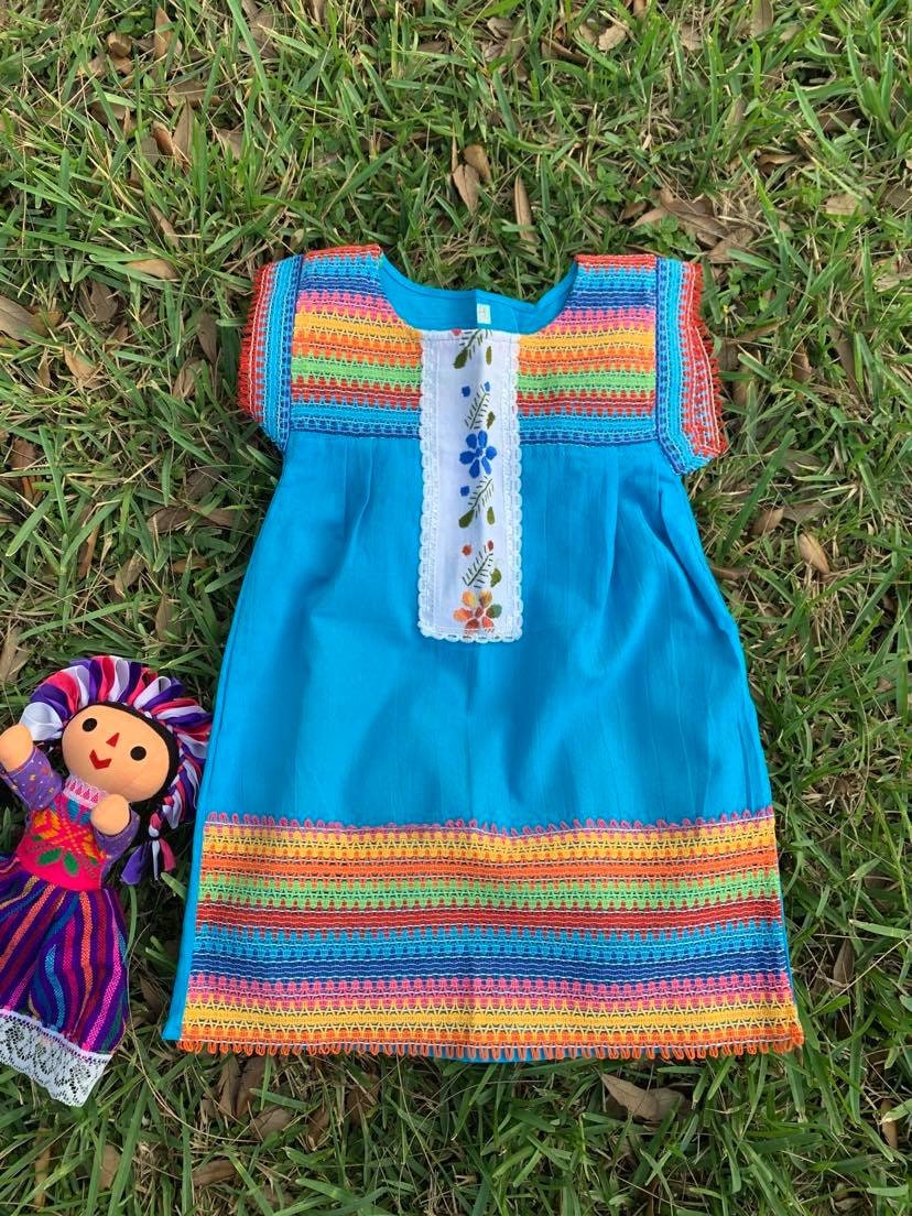 Rainbow Artisanal Embroidered Girls Dress- Embroidered Dress