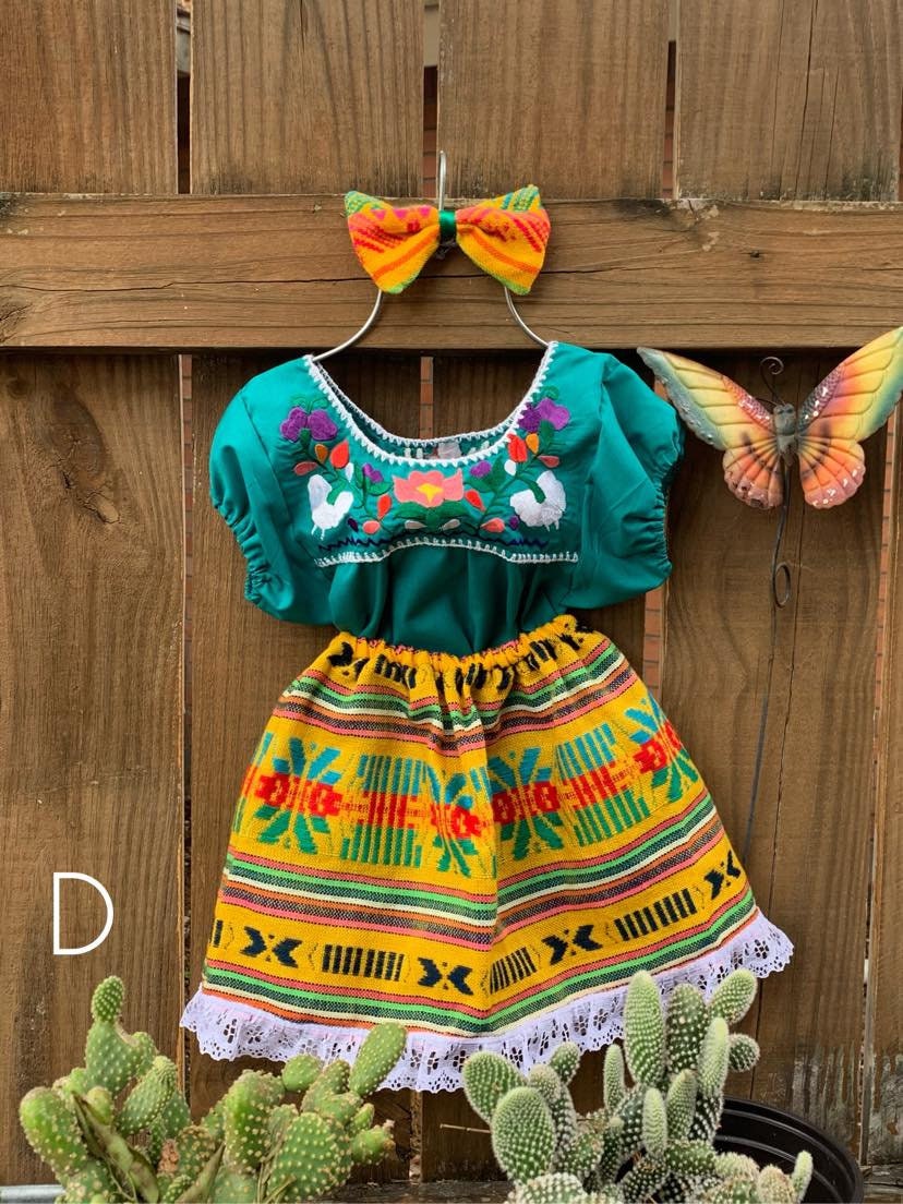 Artisanal Handmade 9-12 Months Baby 3 Piece Outfit Set - Sarape Skirt, Blouse & Bow