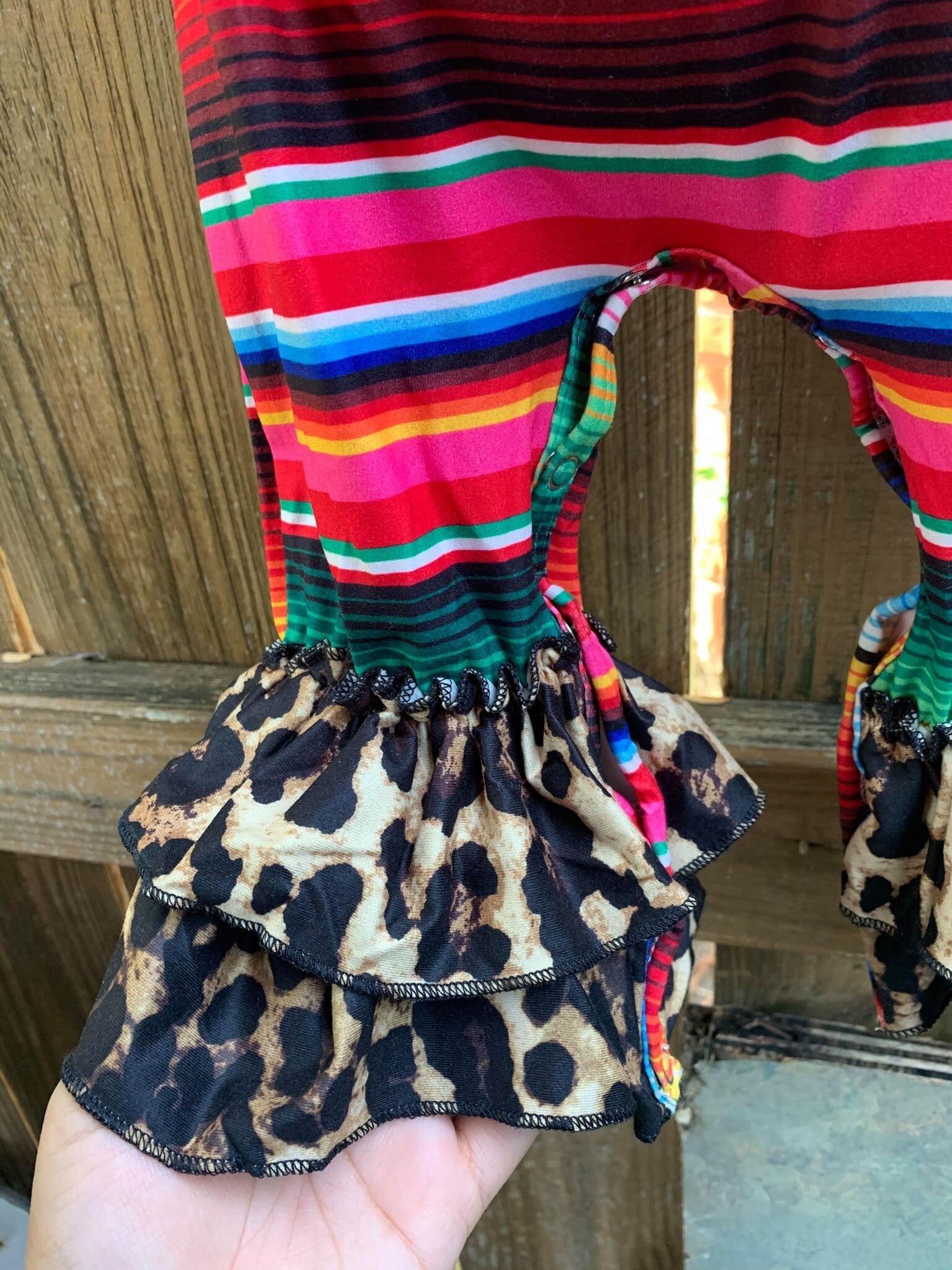 Girls Zarape Bell Bottom Romper - Leopard Bell Bottoms - Serape Romper