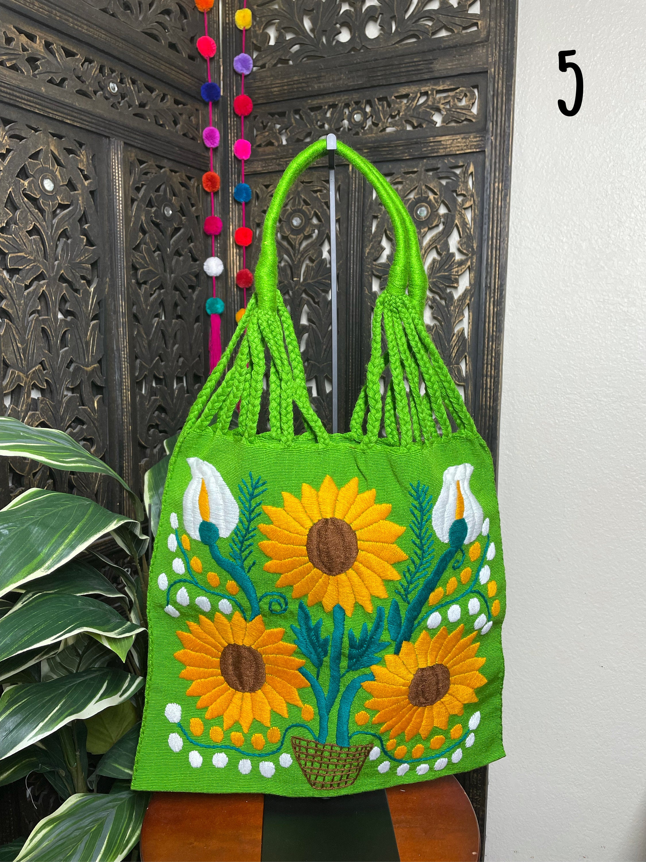 Artisanal Handwoven Mexican Floral Tote Bag, Eco-friendly, Groceries Bag, Boho look & Books Bag