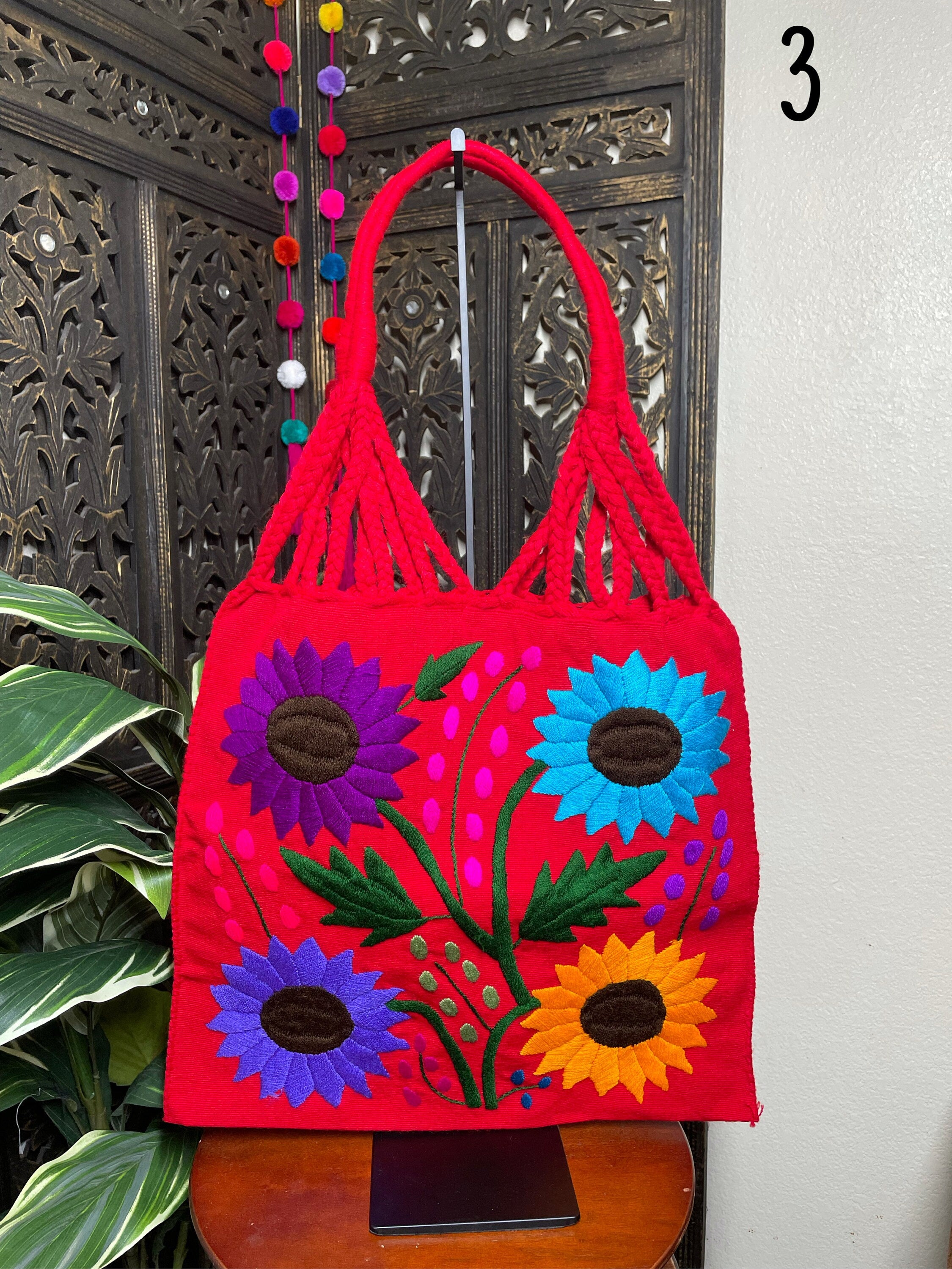 Artisanal Handwoven Mexican Floral Tote Bag, Eco-friendly, Groceries Bag, Boho look & Books Bag