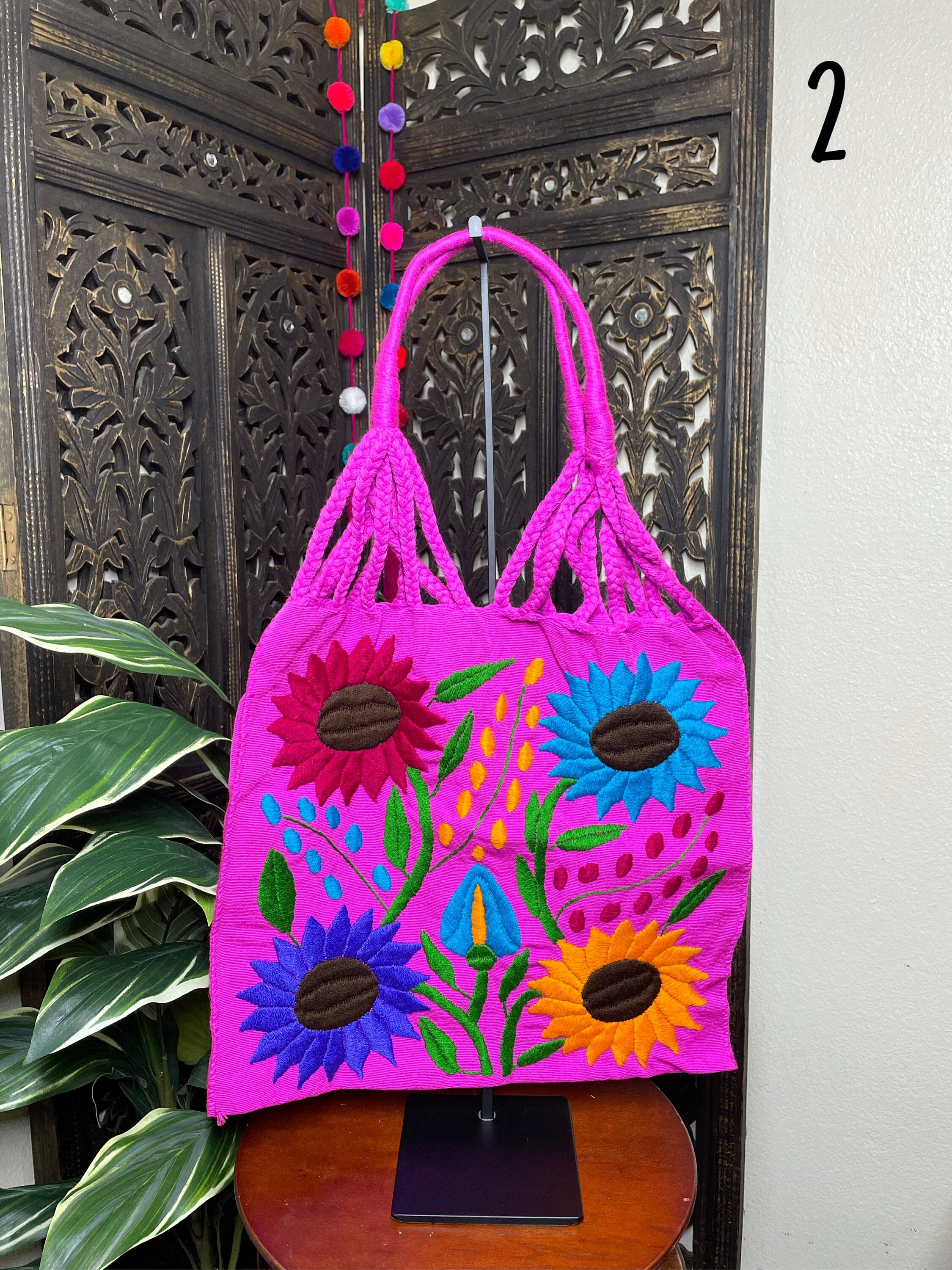 Artisanal Handwoven Mexican Floral Tote Bag, Eco-friendly, Groceries Bag, Boho look & Books Bag