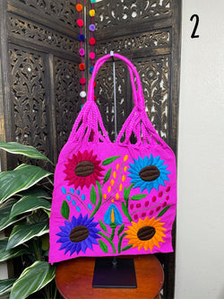 Image of Artisanal Handwoven Mexican Floral Tote Bag, Eco-friendly, Groceries Bag, Boho look & Books Bag