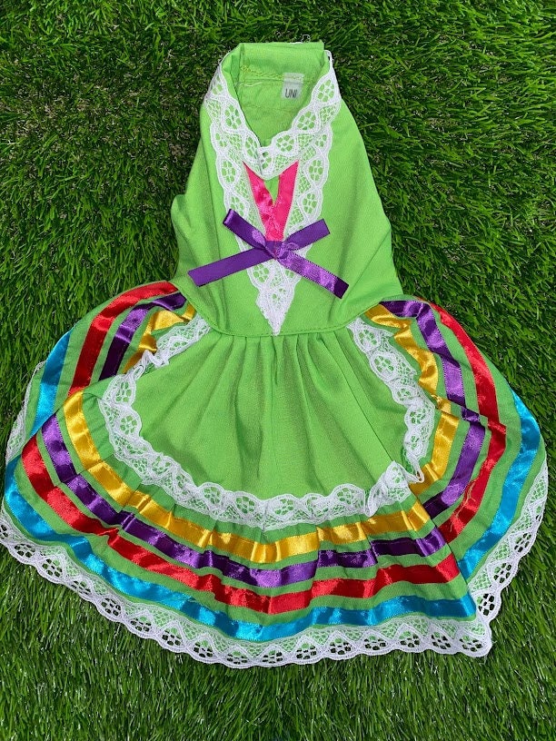 Colorful Handmade Jalisco Ribbon Dress for Small Pets - Perfect Pet Fashion Statement