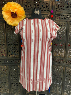 Image of Beautiful Plus Size Striped Handmade Dress - Mexican Embroidered Dress - Floral Designs - L/XL