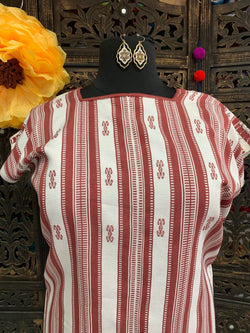 Image of Beautiful Plus Size Striped Handmade Dress - Mexican Embroidered Dress - Floral Designs - L/XL