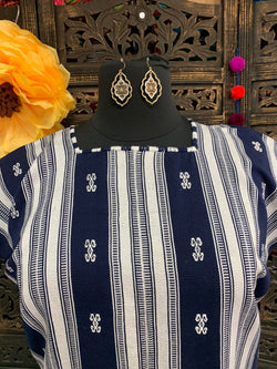 Image of Beautiful Plus Size Striped Handmade Dress - Mexican Embroidered Dress - Floral Designs - L/XL