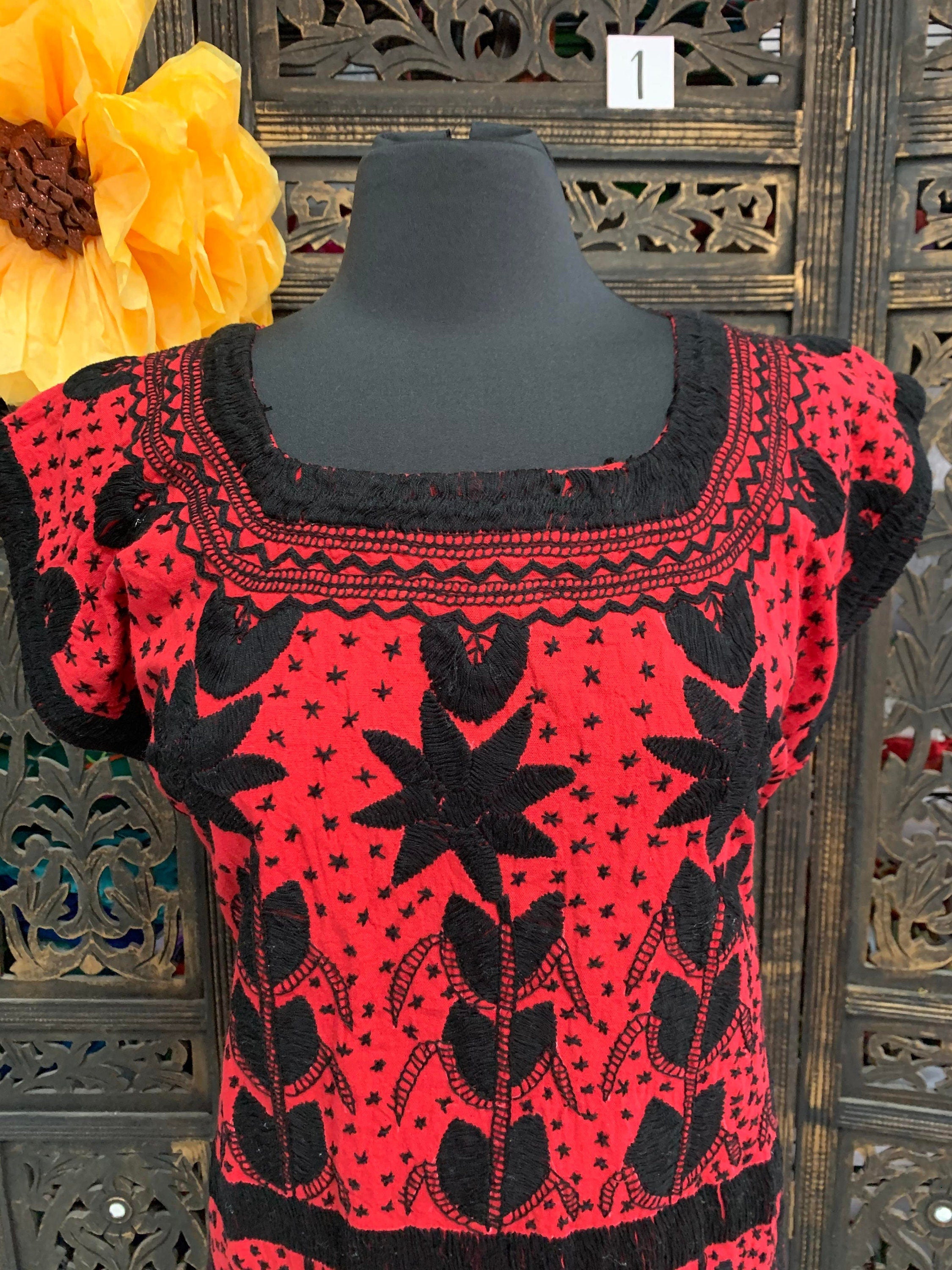 Gorgeous Floral Hand Embroidered Dress - Mexican Embroidered Dress - SHORT SLEEVE - Floral Designs - M/L