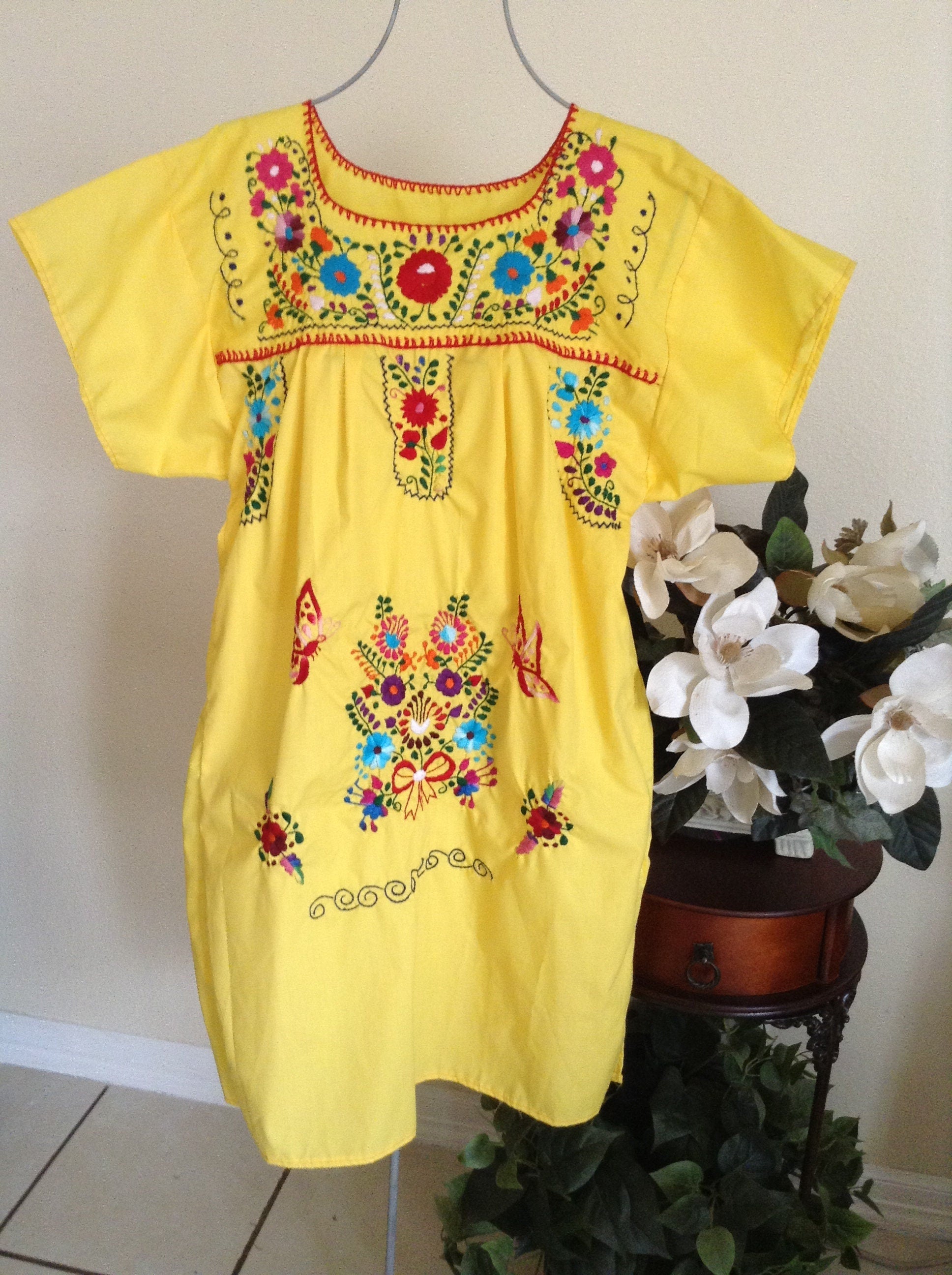 Beautiful “Chanelito” dress & Authentically Hand Embroidered by experienced Artisans from Puebla Mexico, Sizes: 0 months old - 12 years old