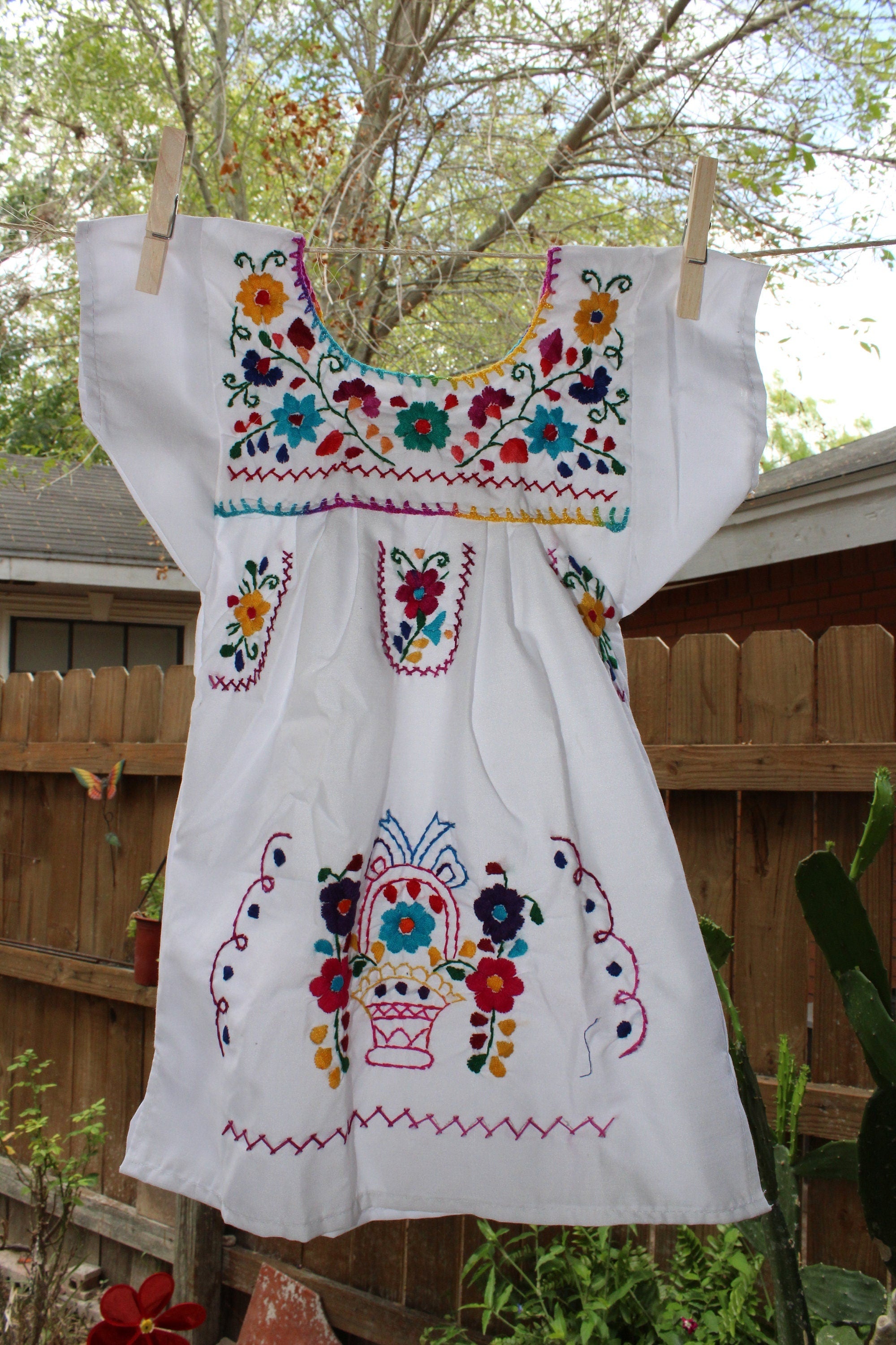 Beautiful “Chanelito” dress & Authentically Hand Embroidered by experienced Artisans from Puebla Mexico, Sizes: 0 months old - 12 years old