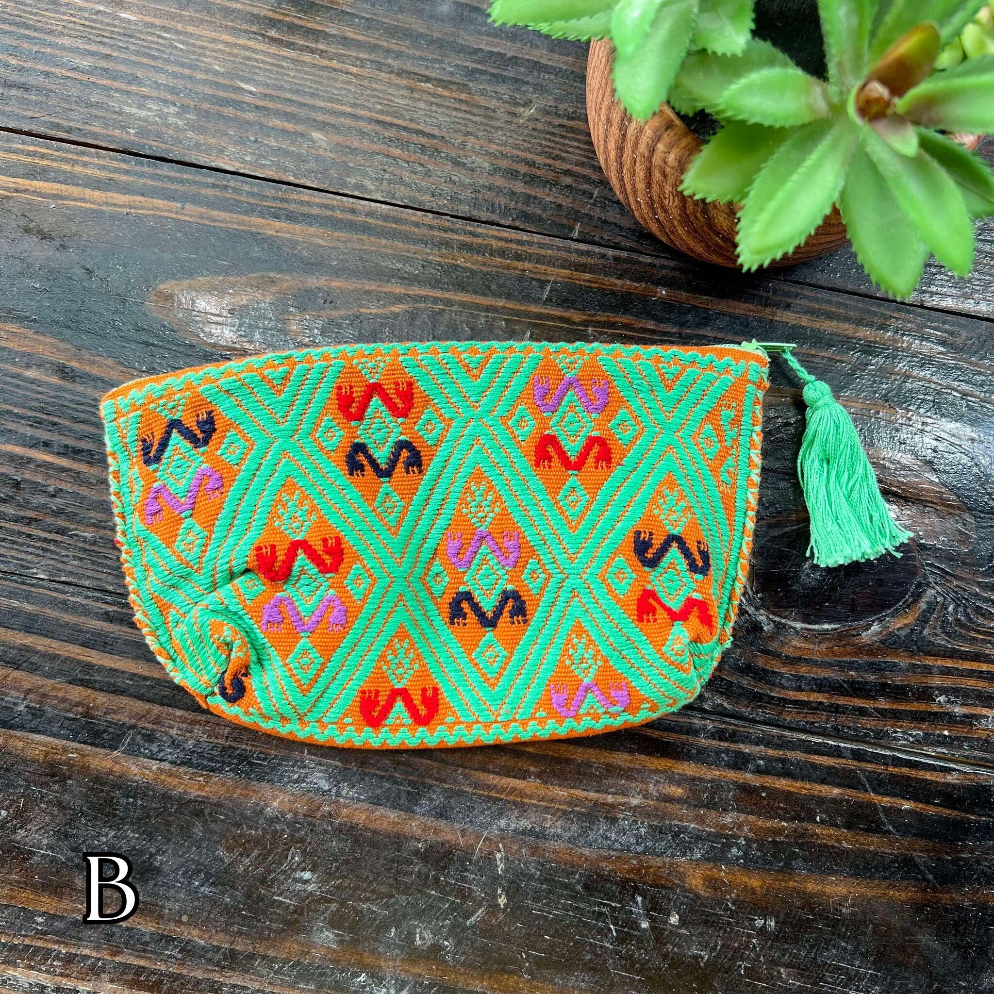 Aztec Inspired Design Artisanal Embroidered Bag - Storage, Clutch, or Organization Bag